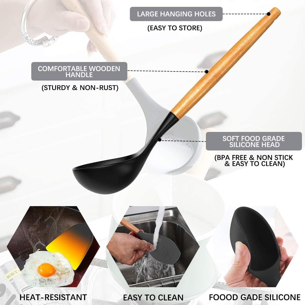 WOW HUT™ 12-Piece Silicone & Wooden Spatula Spoon Set