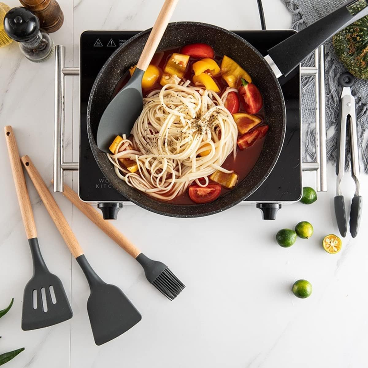 WOW HUT™ 12-Piece Silicone & Wooden Spatula Spoon Set