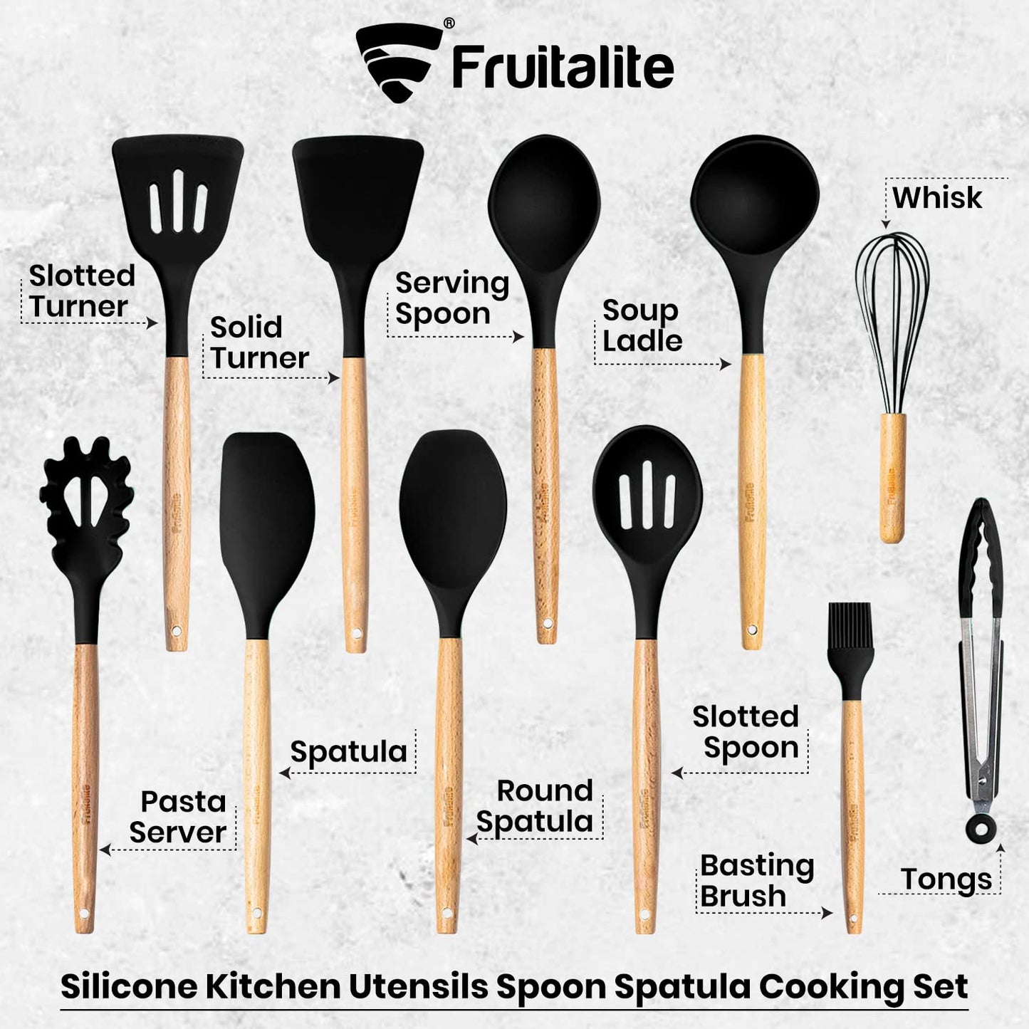 WOW HUT™ 12-Piece Silicone & Wooden Spatula Spoon Set