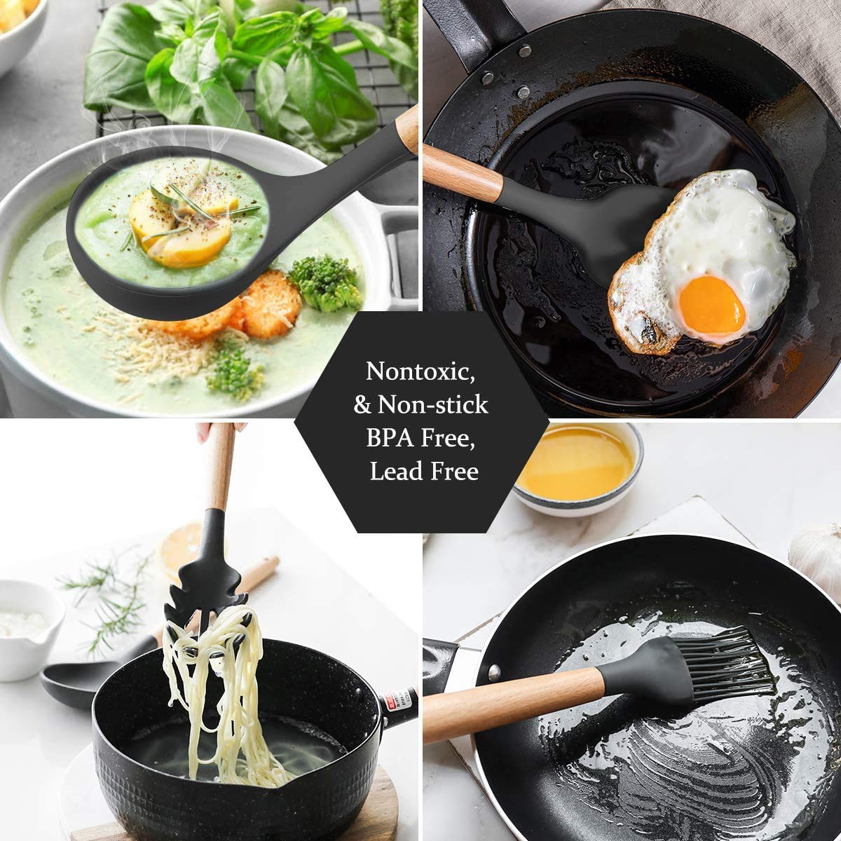 WOW HUT™ 12-Piece Silicone & Wooden Spatula Spoon Set