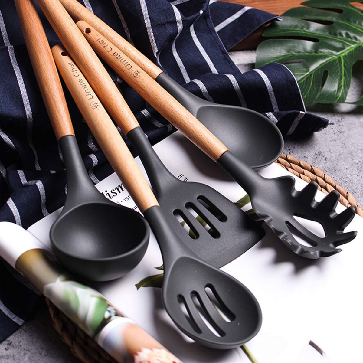 WOW HUT™ 12-Piece Silicone & Wooden Spatula Spoon Set