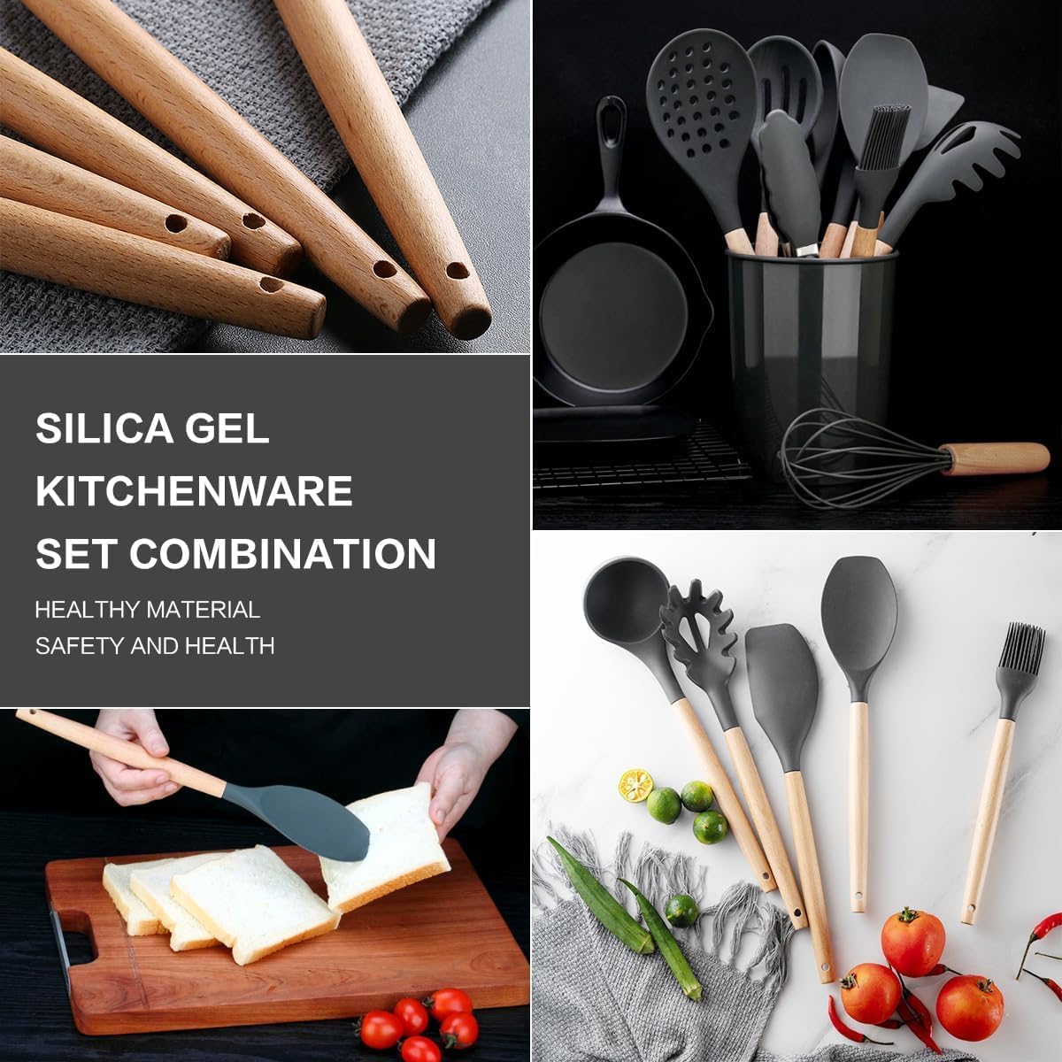 WOW HUT™ 12-Piece Silicone & Wooden Spatula Spoon Set