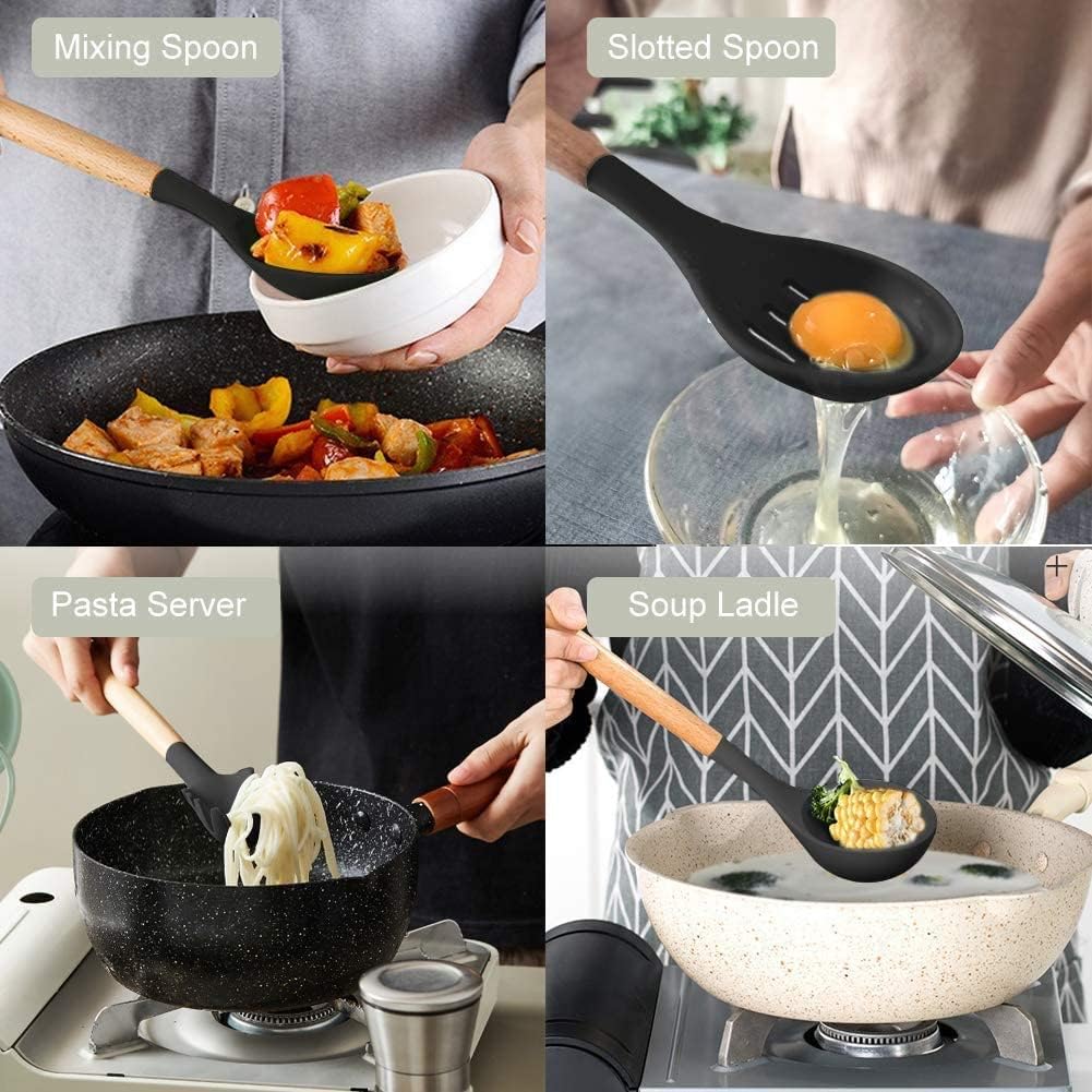 WOW HUT™ 12-Piece Silicone & Wooden Spatula Spoon Set