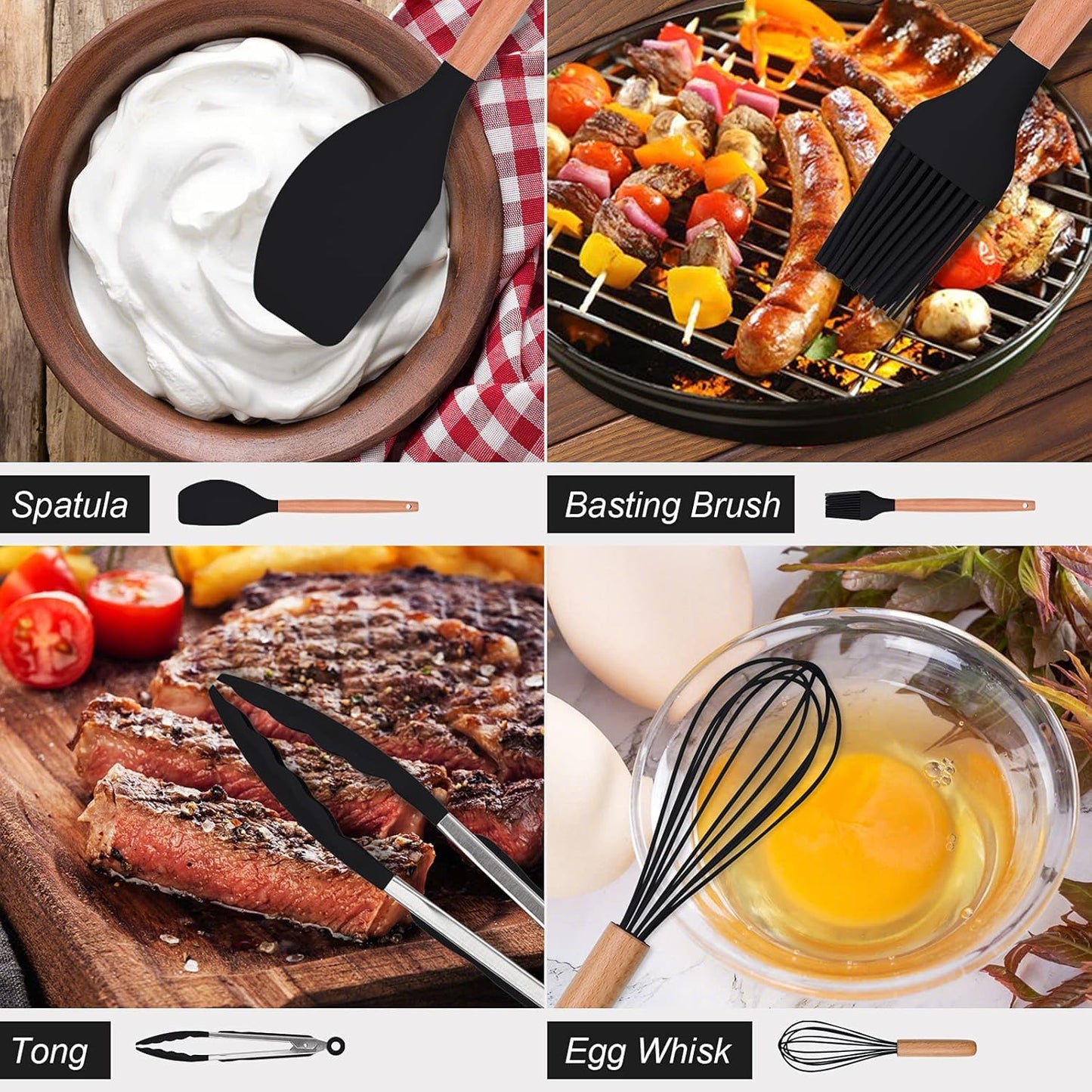 WOW HUT™ 12-Piece Silicone & Wooden Spatula Spoon Set