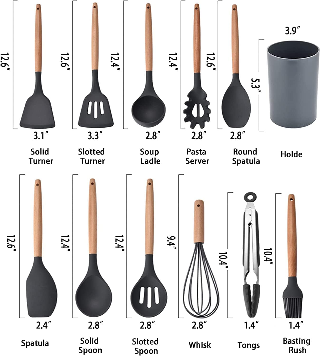 WOW HUT™ 12-Piece Silicone & Wooden Spatula Spoon Set