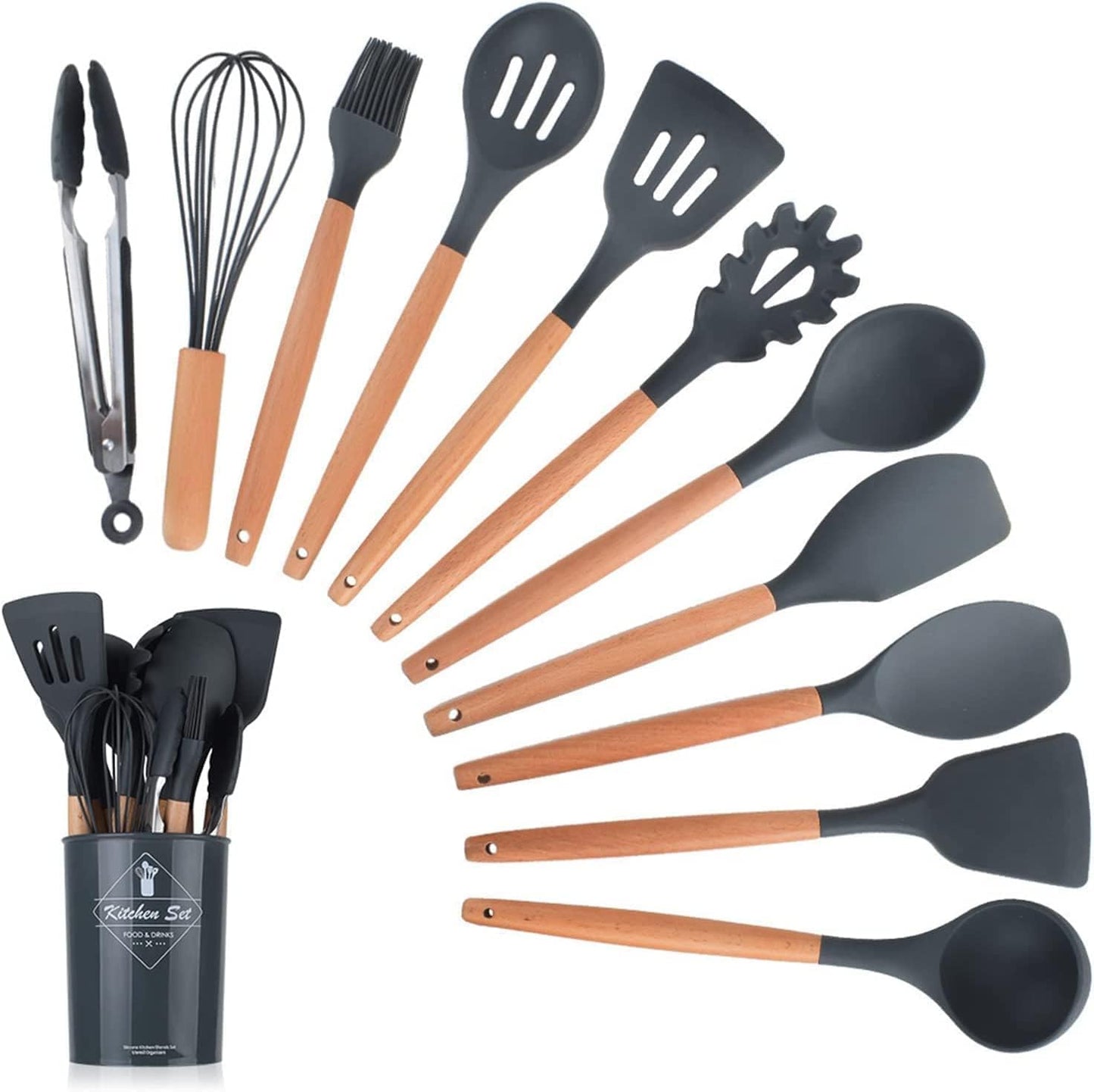 WOW HUT™ 12-Piece Silicone & Wooden Spatula Spoon Set
