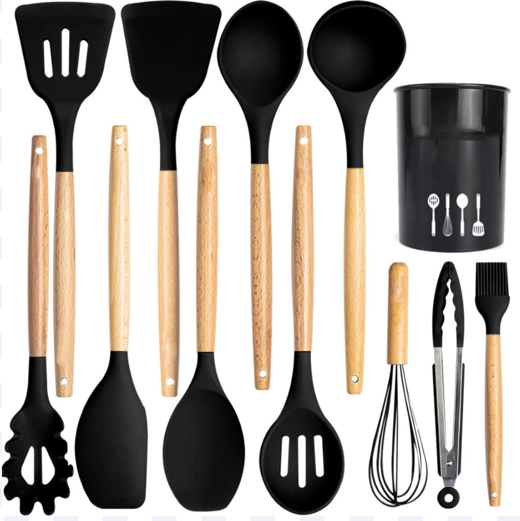 WOW HUT™ 12-Piece Silicone & Wooden Spatula Spoon Set