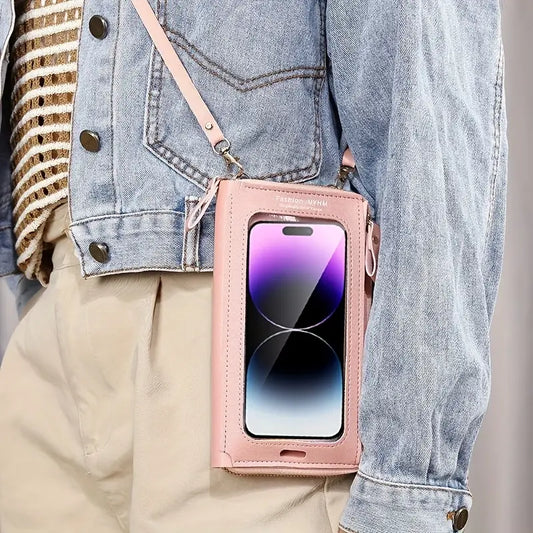 Trendy Phone Sling Purse with Touch Window & Adjustable Strap